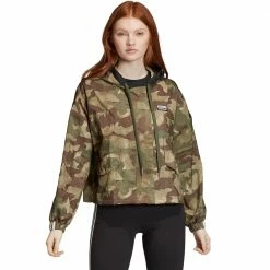 Bestpreis 🎉 Adidas Originals Windbreaker Kurze Jacke Hemp/Earth Green/Base Green/Cargo Brown Damen 😀